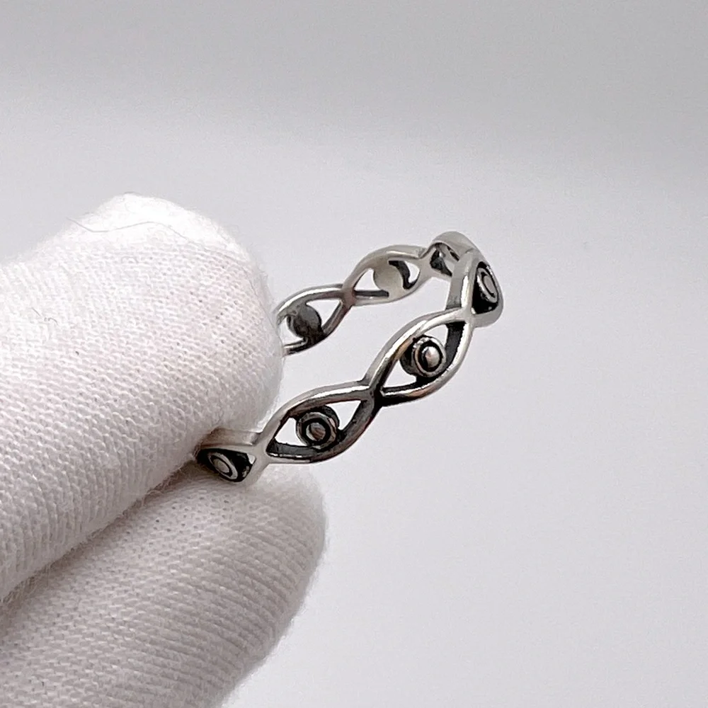 .925 Sterling Silver Evil Eye Band Ring